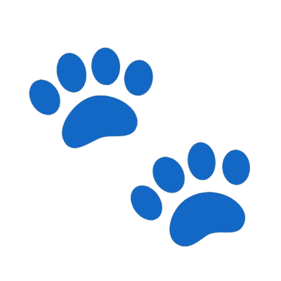 Two blue paw prints on a white background.
