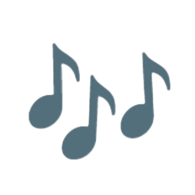 Three blue musical notes floating.